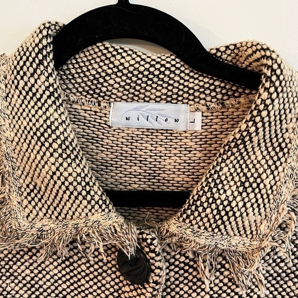 Vintage Willow Black/Cream Button Front Frayed Jacket with Pockets Large - Picture 2 of 9